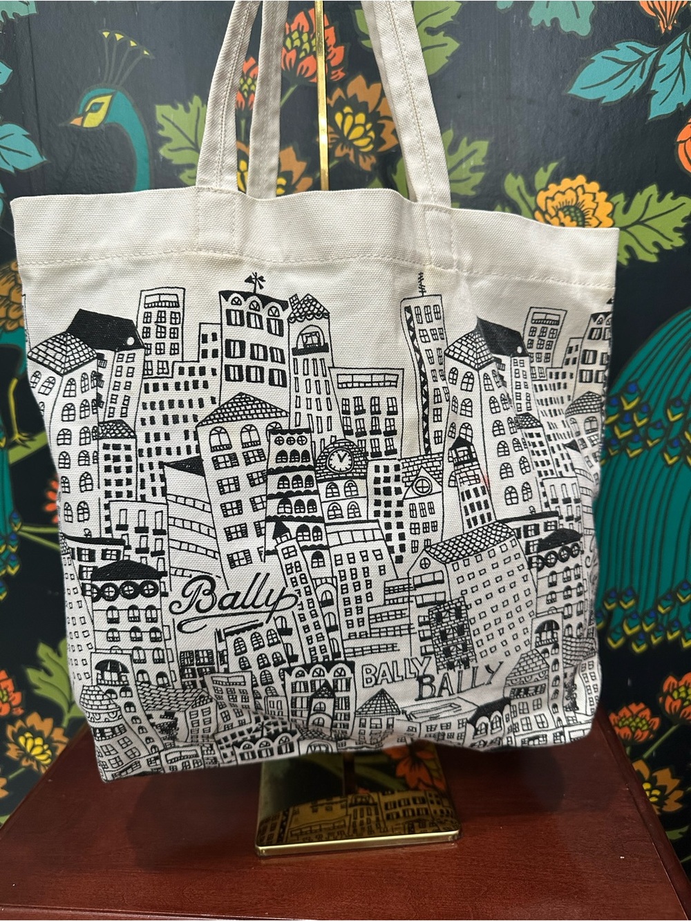 Bally Cream and Black City-Print Canvas Tote - Picture 9 of 14